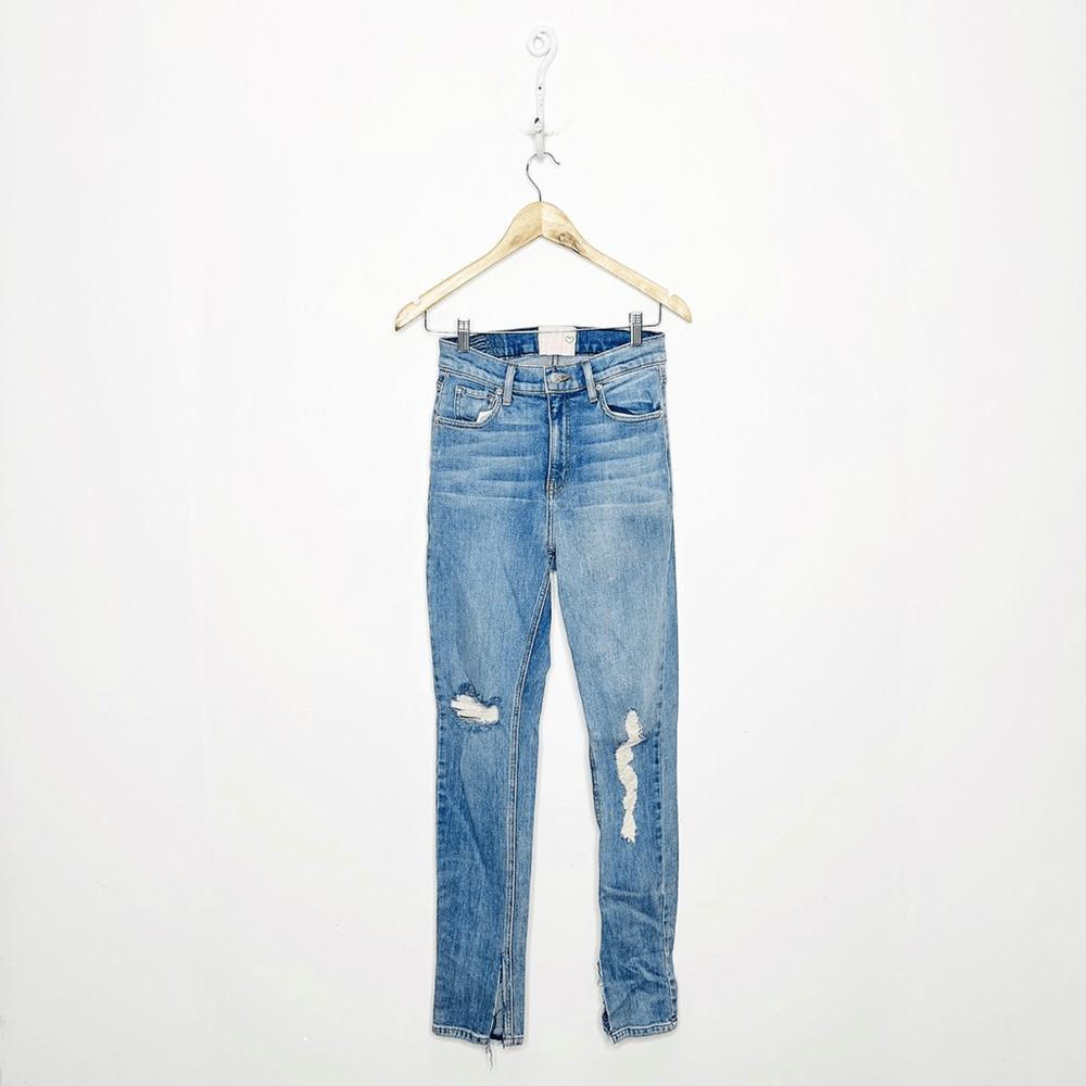 REVICE Uptown Hello Lover Skinny Jean Old Stone Wash Split hem distressed 27